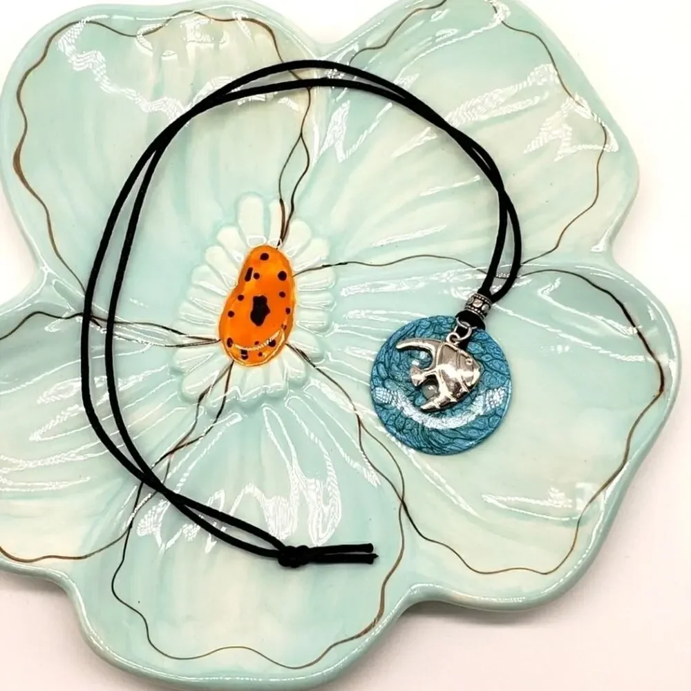 Fish in Aqua Waters Charm Pendent Necklace